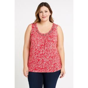 2/$30 CJ Banks Pink White Floral Embellished Tank Top 1X Plus Women Blouse